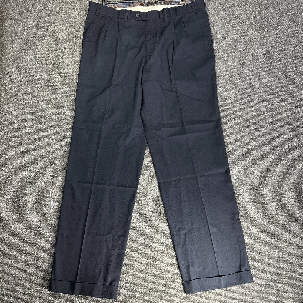 Lauren Ralph Lauren Dress Pants Men 38 Navy Blue Pockets Cuffed Straight Leg